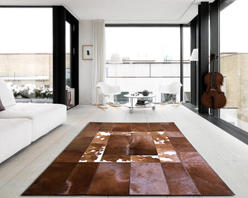 Cowhide Patchwork Area Rug - 100% Natural Hair on Leather Carpet - Cow Hide Leather Home Décor Rug (BLCPR31)