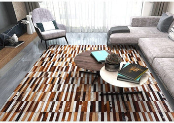 Cowhide Patchwork Area Rug - 100% Natural Hair on Leather Carpet - Cow Hide Leather Home Décor Rug (BLCPR20)