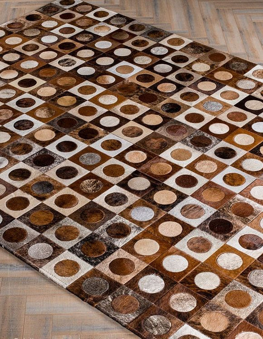 Cowhide Patchwork Area Rug - 100% Natural Hair on Leather Carpet - Cow Hide Leather Home Décor Rug (BLCPR69)